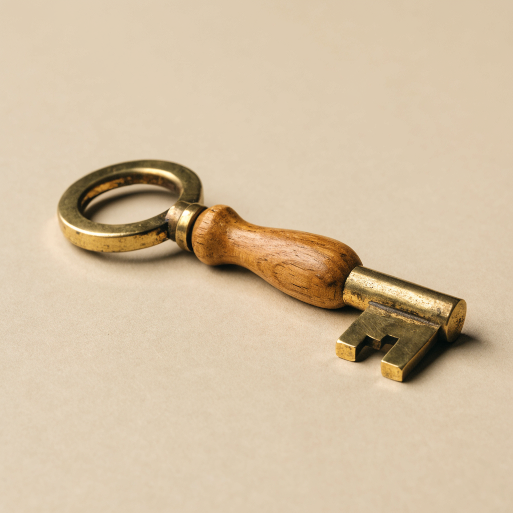 Llave de madera y latón de Posada Cerro Alto